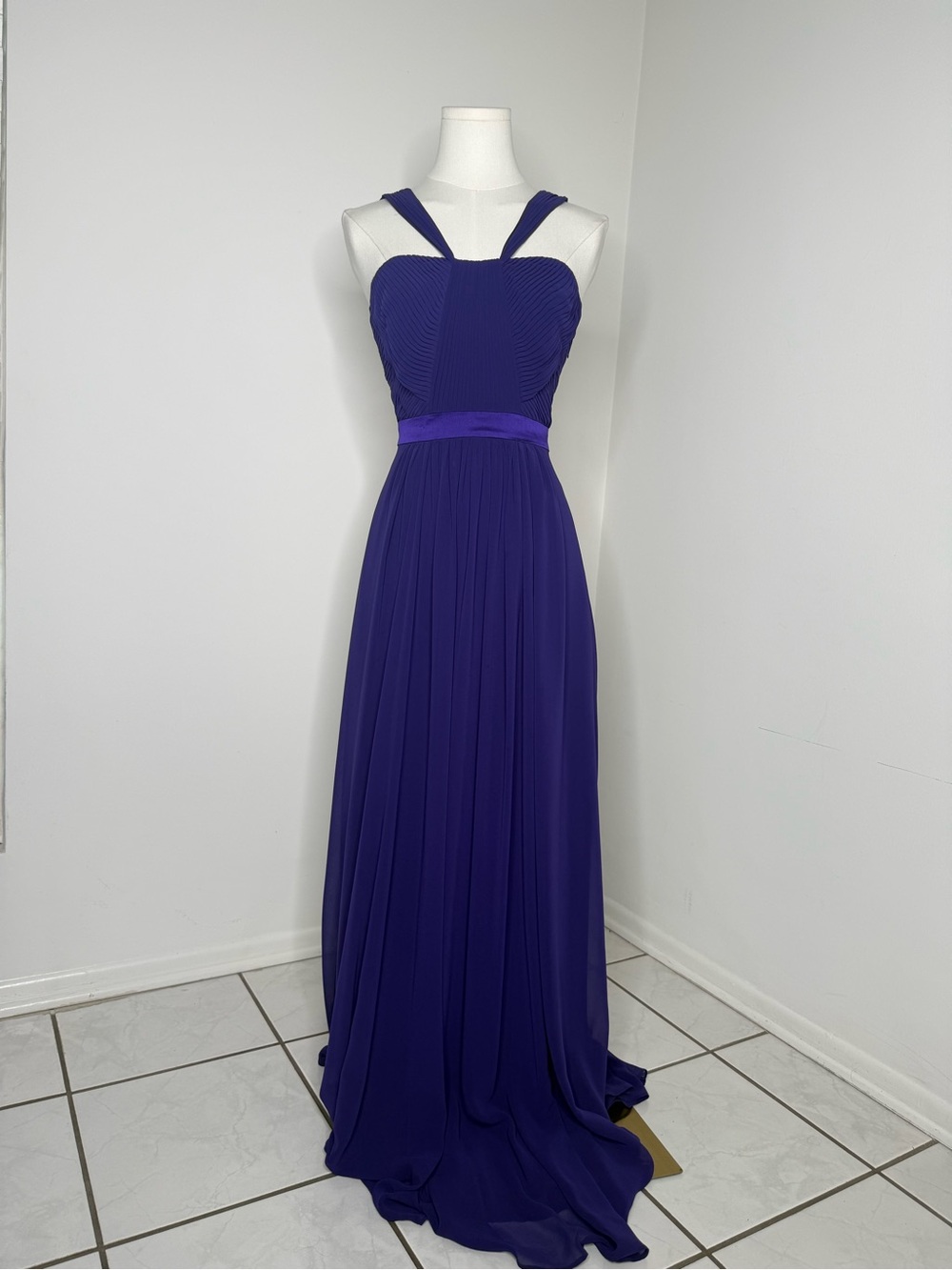 Chiffon Pleated Royal Purple Maxi Dress with Wide Straps